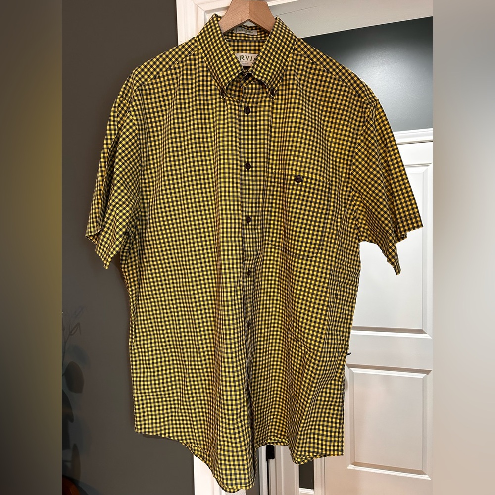 Orvis Men's Yellow and Blue Checkered Shirt
